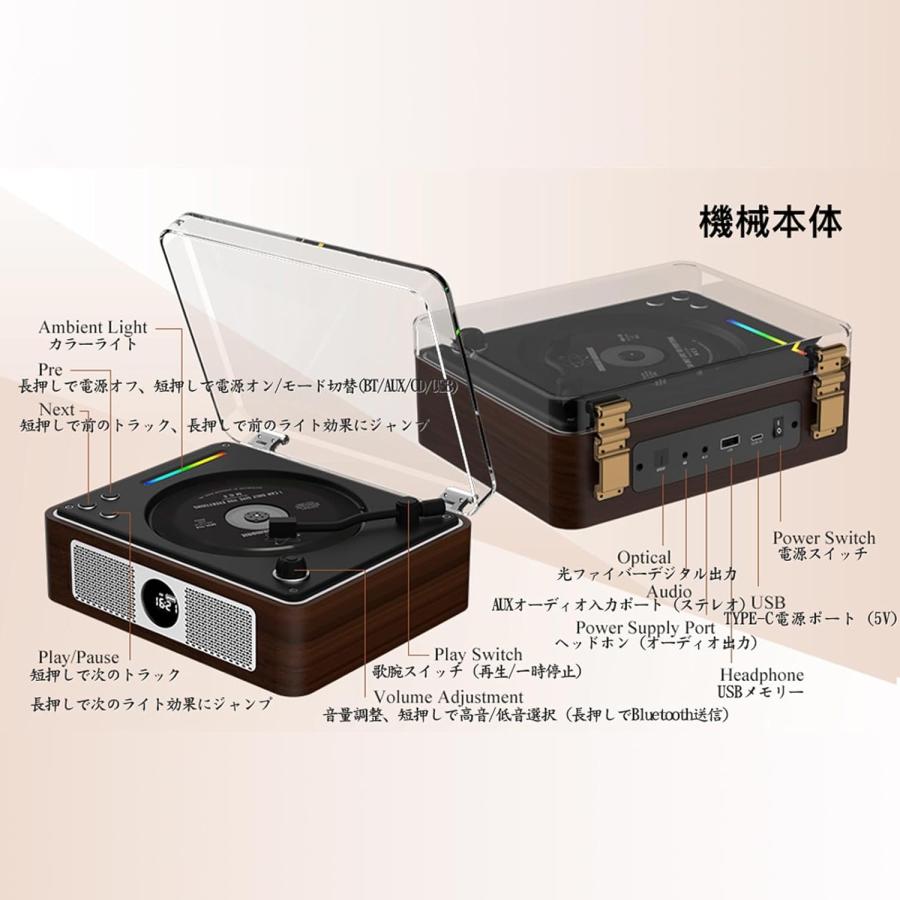 THINKYA CDプレーヤー Bluetooth受信/送信 レトロ 充電式 ステレオ