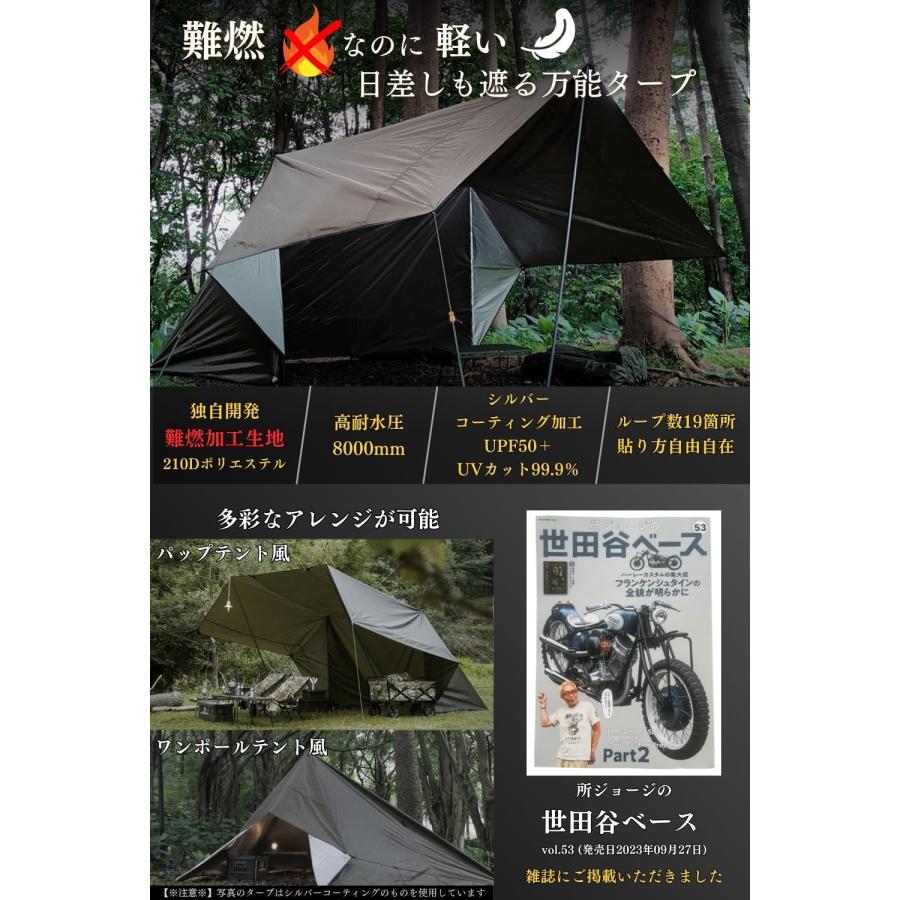 LUHANA タープ 正方形 スクエア 難燃性 ポリエステル 耐水圧8000mm