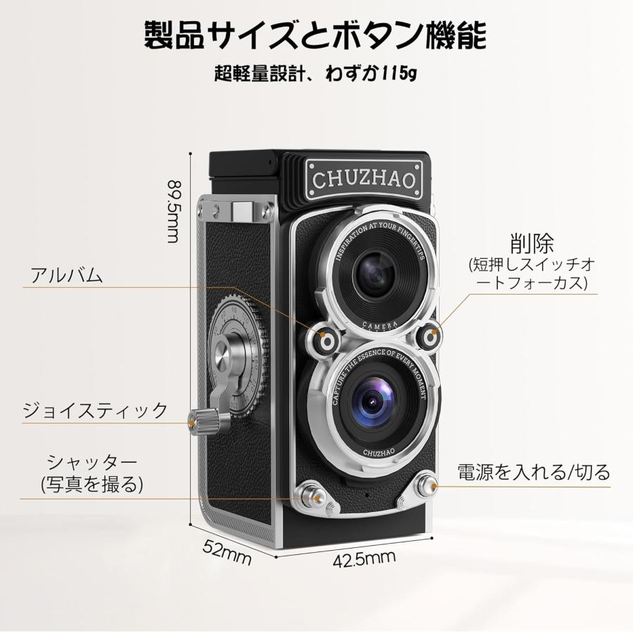Color:ブラック CHUZHAO ミニレトロデジタルカメラ - ビンテージTLR