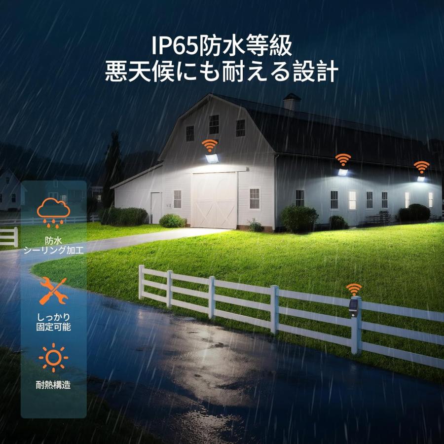 intelamp 大型 ソーラー センサーライト 屋外 分離式 LED投光器 【20000mAhバッテリー搭載＆4000ルーメン／6500K】リモコン付き（2?12時間タイマー機能）IP65防_2
