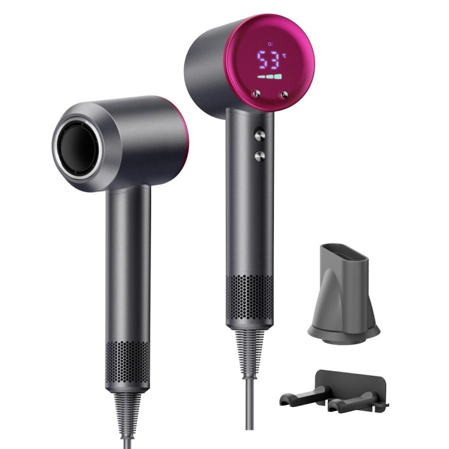 高性能 ヘアドライヤー グレー Color:グレー ドライヤー 大風量 【温度＆風速表示・AI温度センサー