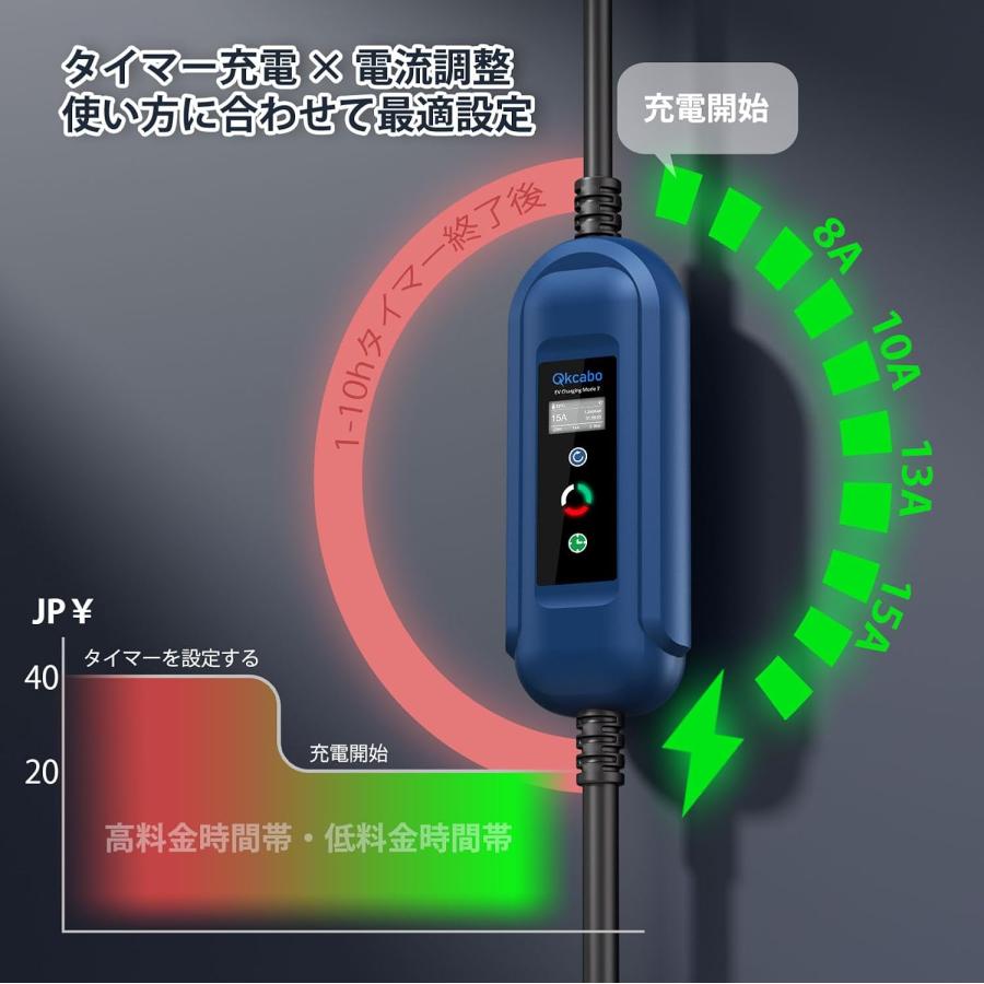 3KW EV充電ケーブル 電気自動車用 SAE J1772規格｜100V-240V対応 8A