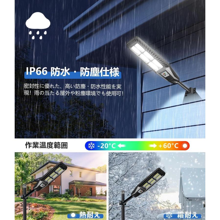 【2個セット】 ソーラー街灯 屋外 LED 高輝度10000LM IP66防水 人感センサー/明るさセンサー付き 自動点灯 防犯ライト ガーデンライト 庭 玄関 門柱 駐車場 通路_4