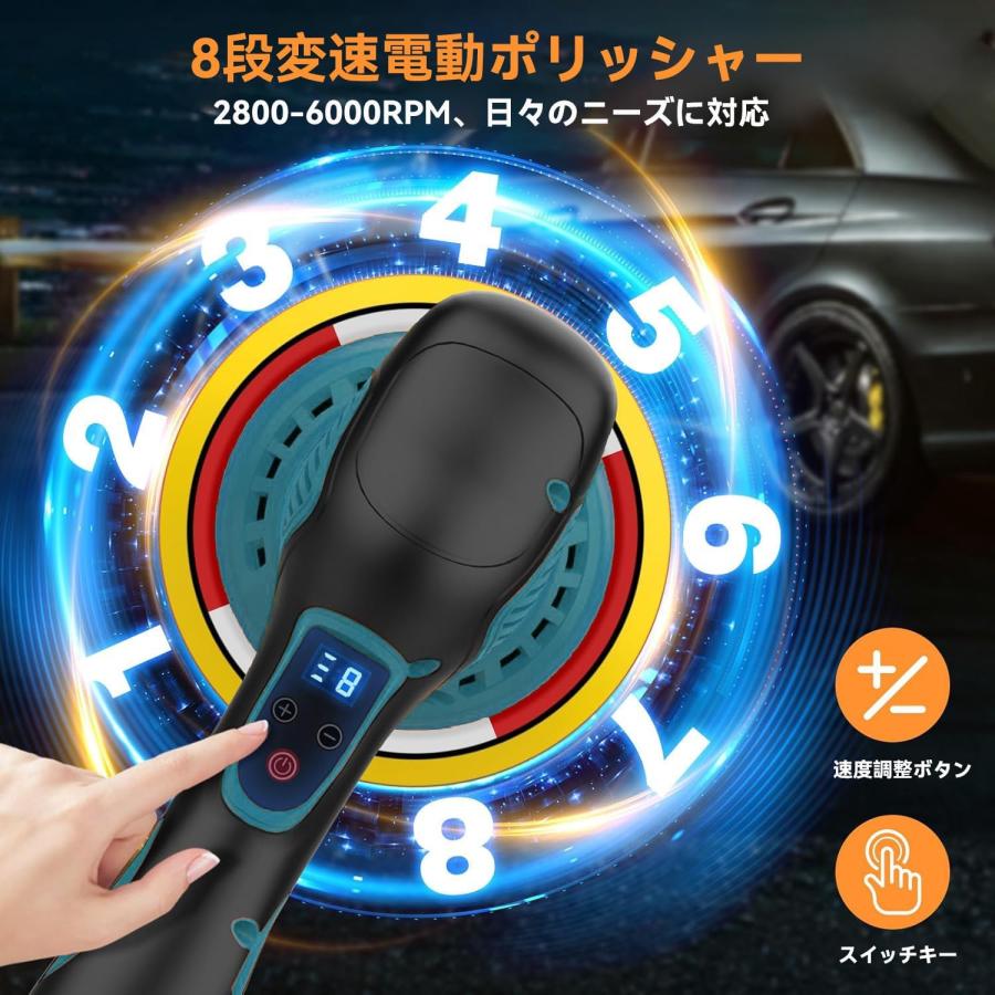ポリッシャー 車 EIANLON 電動ポリッシャー 2.0Ahバッテリ一2個付き