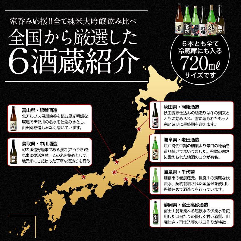 日本酒 厳選6酒蔵の純米大吟醸酒 飲み比べ720ml 6本組セット 送料無料