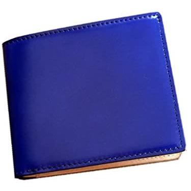 コードバン(馬尻革)×本ヌメ革財布(BOX型小銭入付二つ折財布） (ブルー 