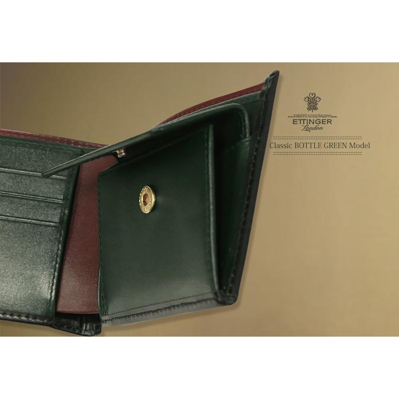 ETTINGER社公認正規販売店 ETTINGER / エッティンガー 二つ折り財布 141JR Classic Bottle green カード＆コインパース 小銭入れ付き 別注カラー 009の画像