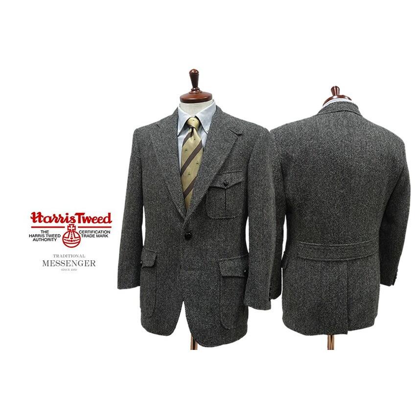 トラッドファッション復刻版 MESSENGER ３ツ釦段返りハンティングジャケット HARRIS TWEED JACKET / ハリスツイード ( グレーヘリンボーン )の画像