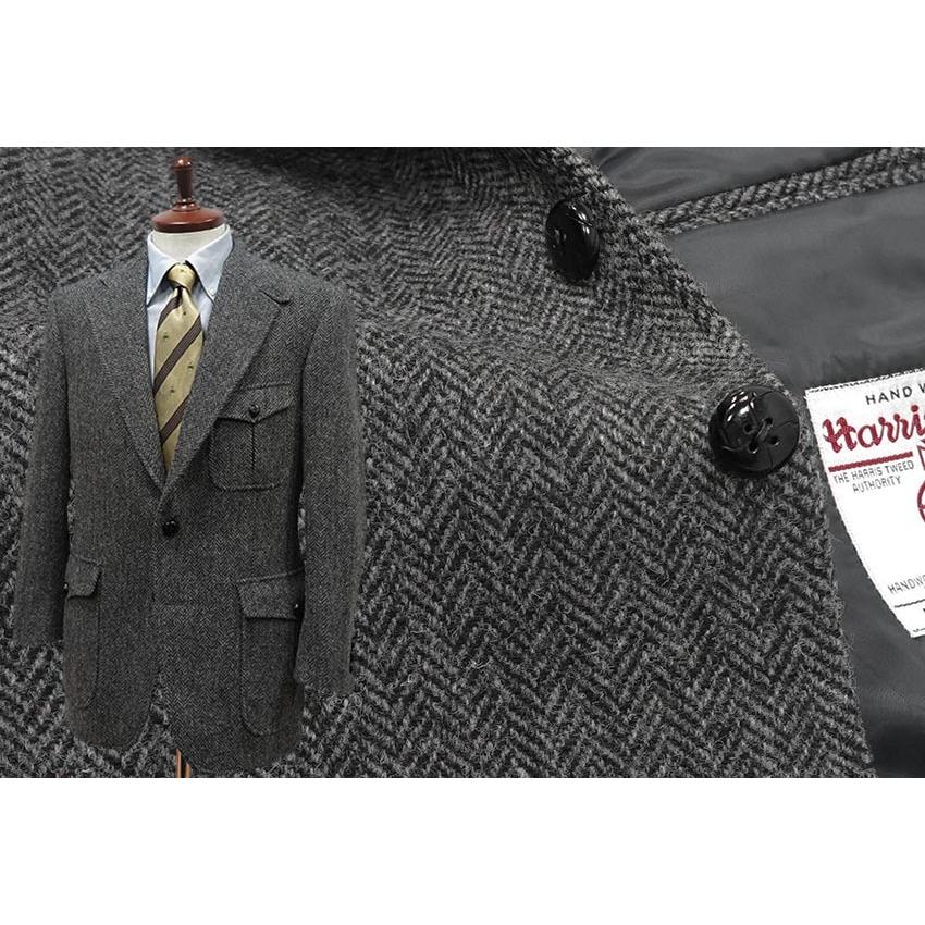トラッドファッション復刻版 MESSENGER ３ツ釦段返りハンティングジャケット HARRIS TWEED JACKET / ハリスツイード ( グレーヘリンボーン )の画像