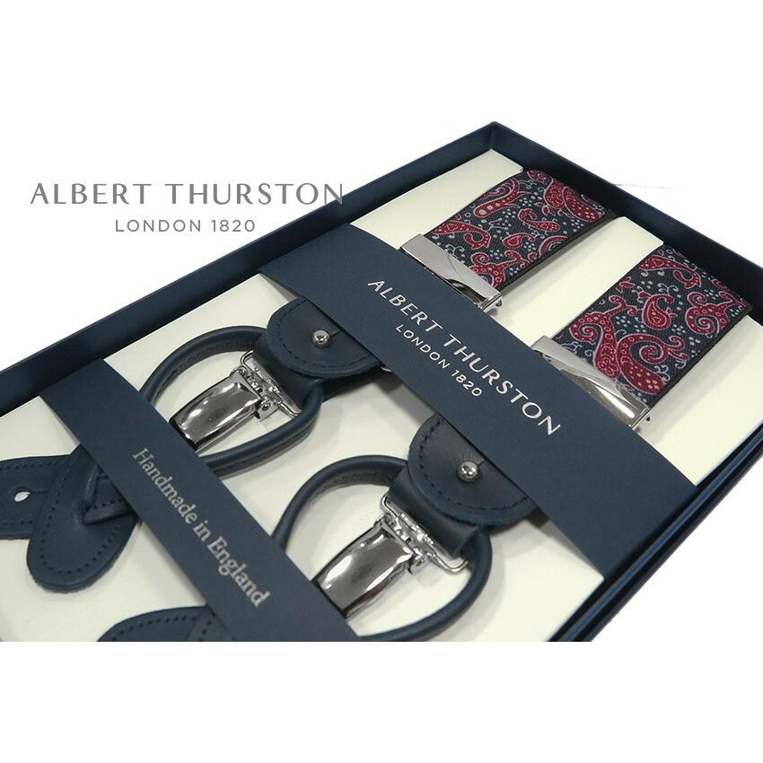 ALBERT THURSTON アルバートサーストン サスペンダー 帯幅35mm ALG-105 ( 濃紺地にエンジ×ライトピンクのペイズリー柄 )英国製 MADE IN ENGLAND | albert thurston | 01