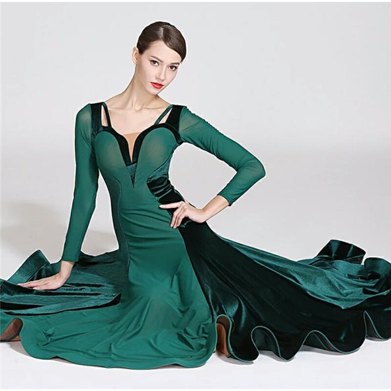社交ダンス ドレス ボールルーム衣装 長袖 豪華 大合唱 発表会用 