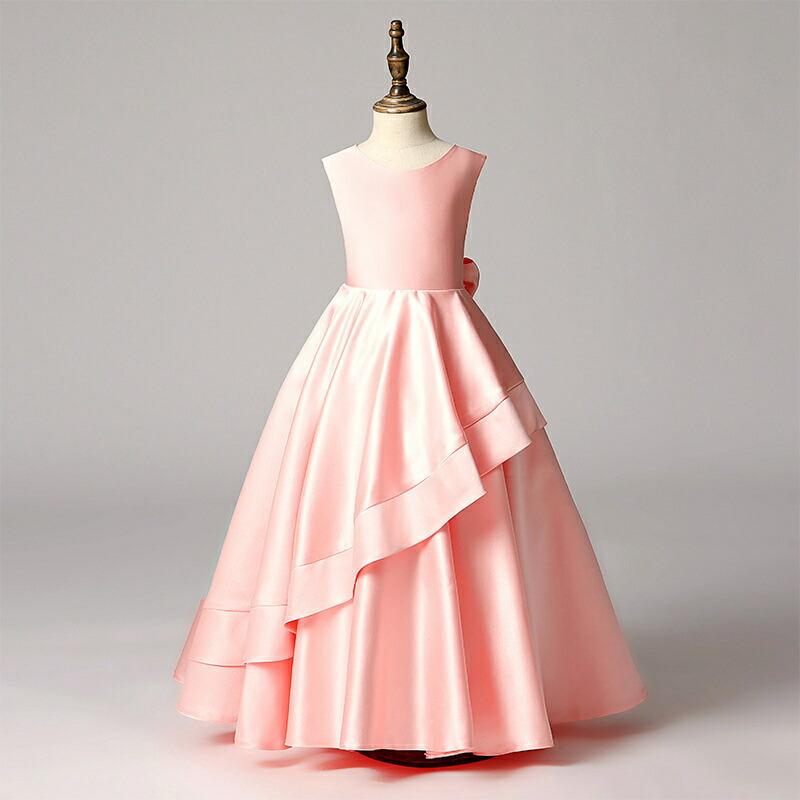 子供ドレス ジュニア ロングドレス ピアノ発表会 Aライン リボン フォーマル 結婚式 ワンピース キッズ 100-170cm 6色の画像