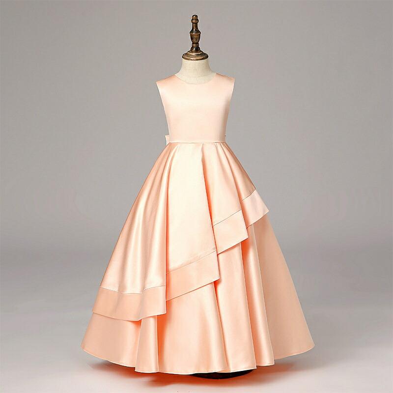 子供ドレス ジュニア ロングドレス ピアノ発表会 Aライン リボン フォーマル 結婚式 ワンピース キッズ 100-170cm 6色の画像