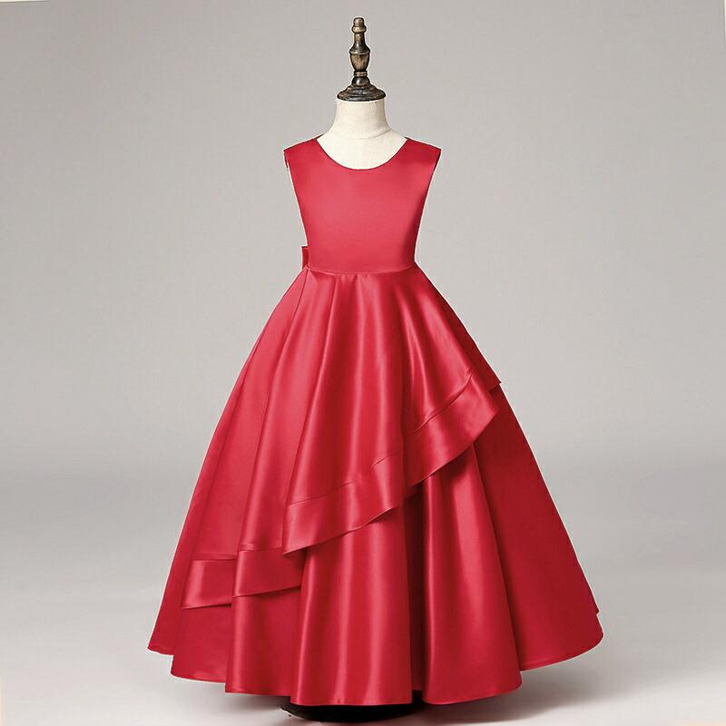 子供ドレス ジュニア ロングドレス ピアノ発表会 Aライン リボン フォーマル 結婚式 ワンピース キッズ 100-170cm 6色の画像
