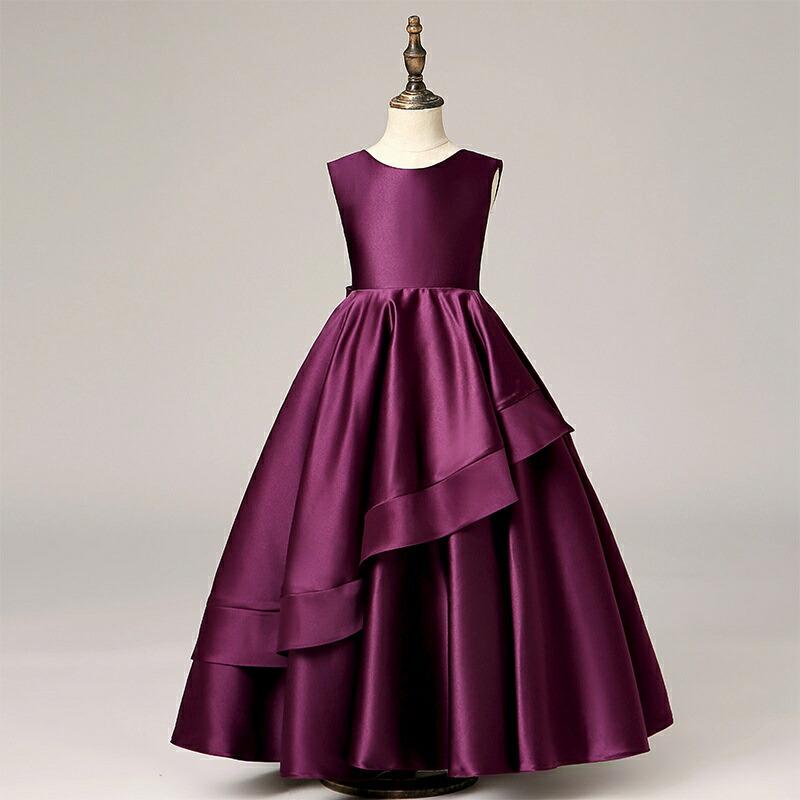 子供ドレス ジュニア ロングドレス ピアノ発表会 Aライン リボン フォーマル 結婚式 ワンピース キッズ 100-170cm 6色の画像