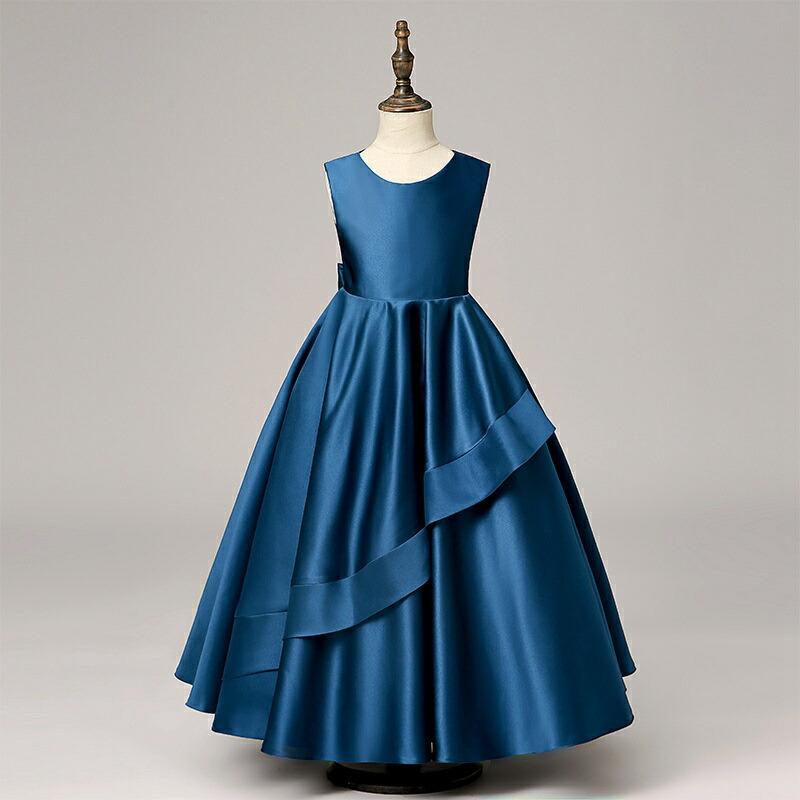 子供ドレス ジュニア ロングドレス ピアノ発表会 Aライン リボン フォーマル 結婚式 ワンピース キッズ 100-170cm 6色の画像