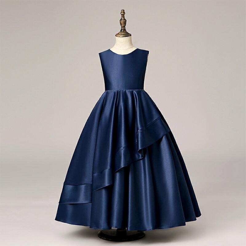 子供ドレス ジュニア ロングドレス ピアノ発表会 Aライン リボン フォーマル 結婚式 ワンピース キッズ 100-170cm 6色の画像