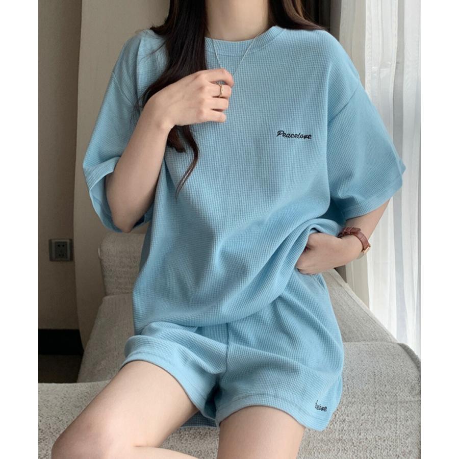 半袖 Tシャツ ショートパンツ セットアップ レディース ワッフル 部屋