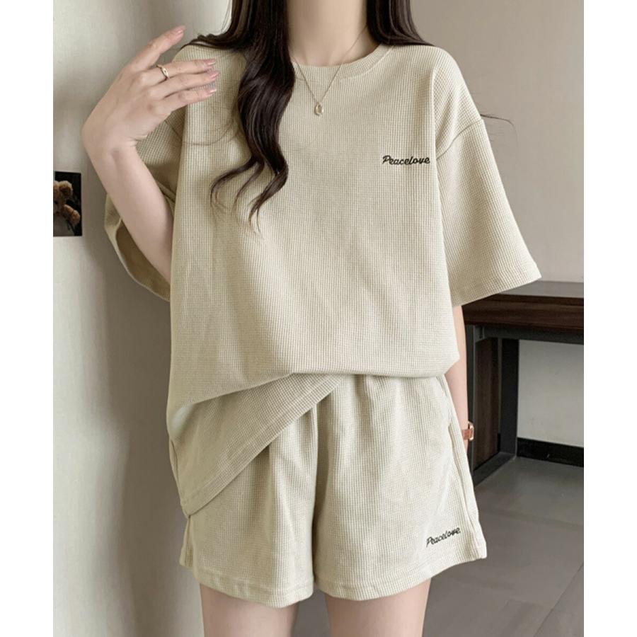 半袖 Tシャツ ショートパンツ セットアップ レディース ワッフル 部屋