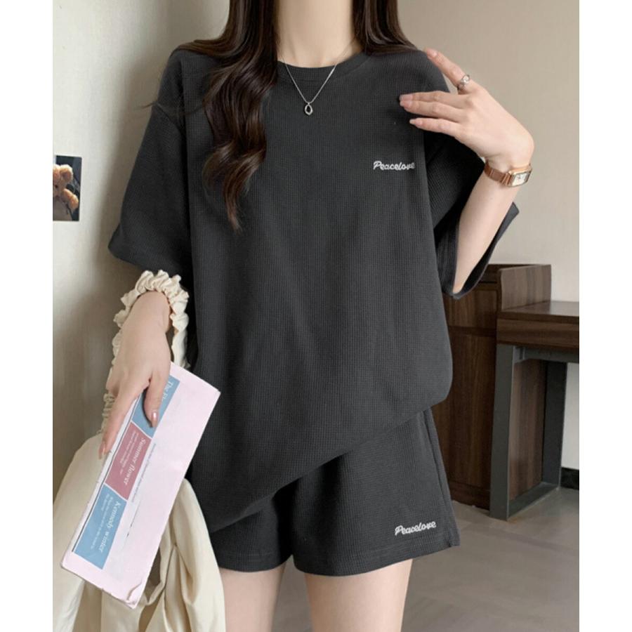 半袖 Tシャツ ショートパンツ セットアップ レディース ワッフル 部屋