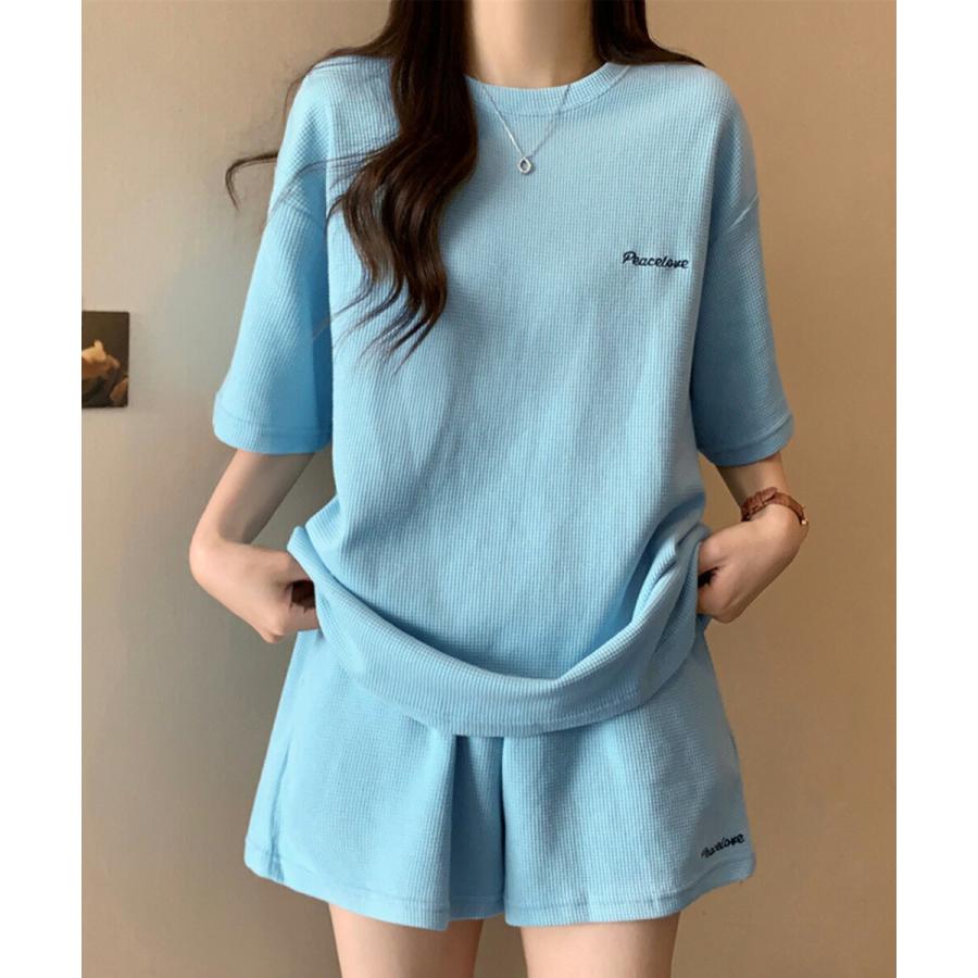 半袖 Tシャツ ショートパンツ セットアップ レディース ワッフル 部屋