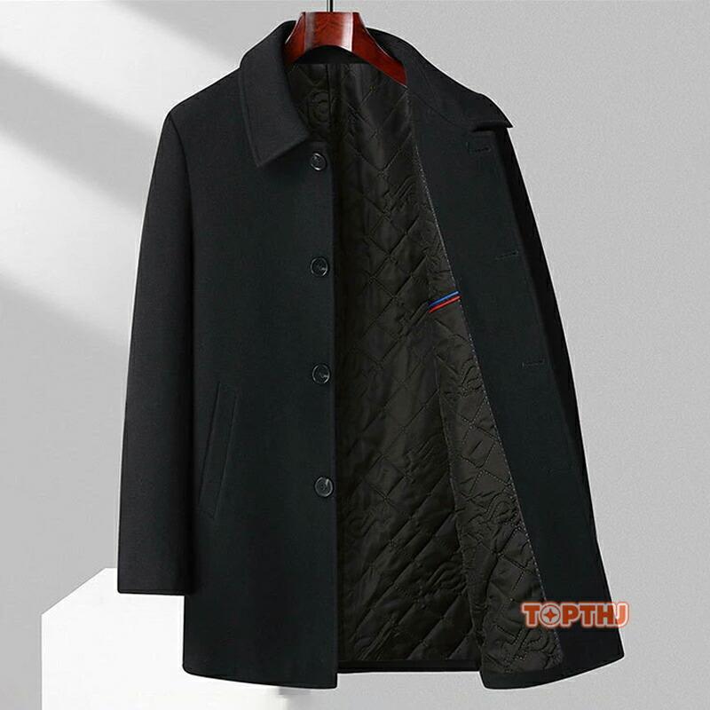 ビジネスコート メンズ 紳士服 厚手コート ミディアム丈 ステンカラーコート ウールコート アウター ファッション ロング丈 カッコイイ スプリング秋物 秋冬_5