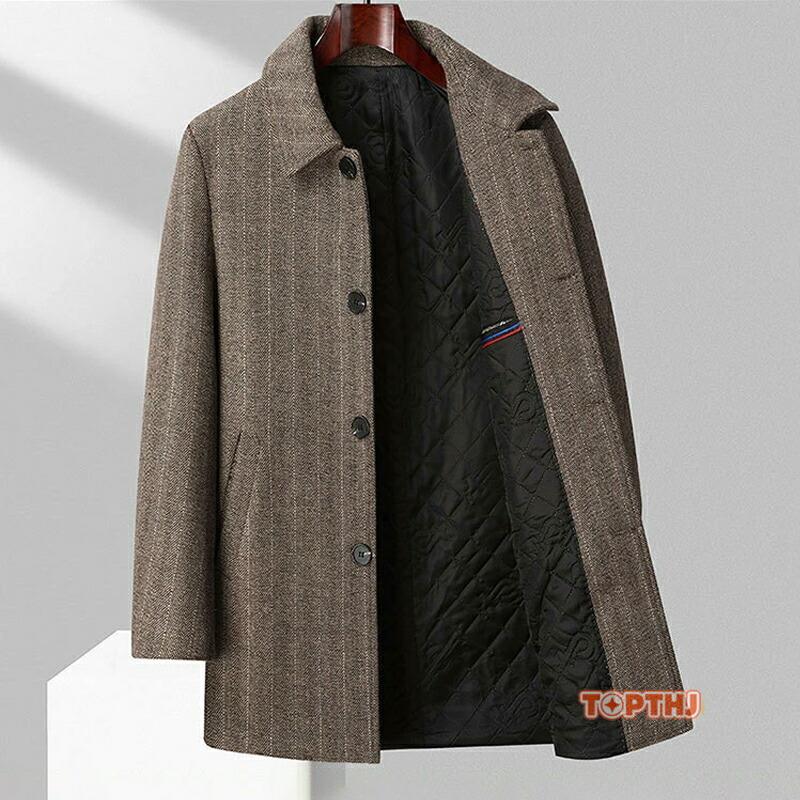 ビジネスコート メンズ 紳士服 厚手コート ミディアム丈 ステンカラーコート ウールコート アウター ファッション ロング丈 カッコイイ スプリング秋物 秋冬_7