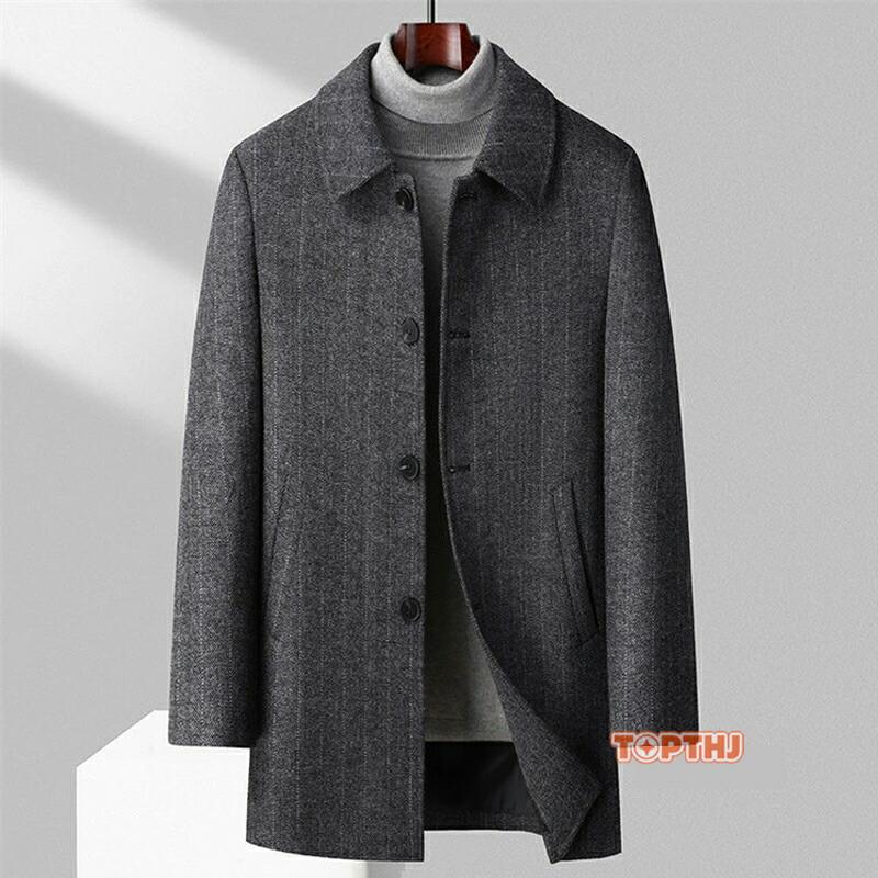 ビジネスコート メンズ 紳士服 厚手コート ミディアム丈 ステンカラーコート ウールコート アウター ファッション ロング丈 カッコイイ スプリング秋物 秋冬_1
