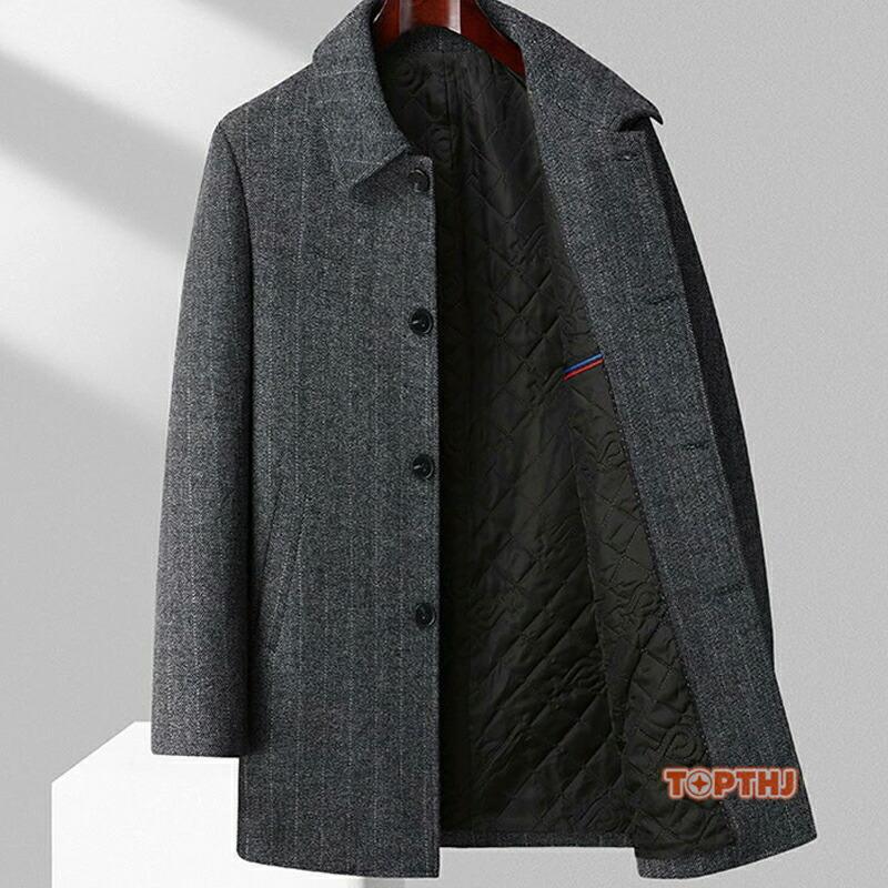 ビジネスコート メンズ 紳士服 厚手コート ミディアム丈 ステンカラーコート ウールコート アウター ファッション ロング丈 カッコイイ スプリング秋物 秋冬_9
