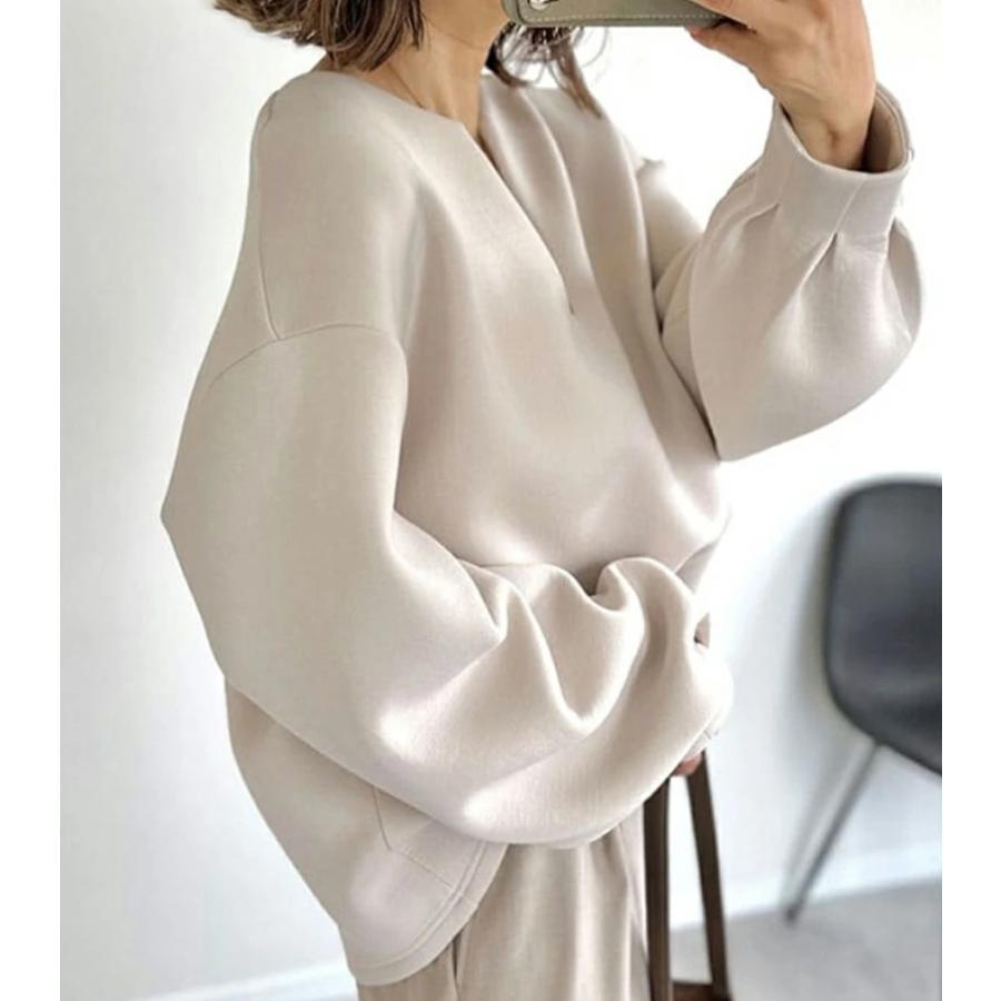 深Vネックスウェット 長袖トップス 上着 プルオーバー トップス