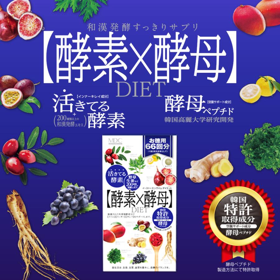 サプリメント 3箱セット 酵素 × 酵母 イースト エンザイム ダイエット 132粒 66回分 お徳用 メタボリック 栄養機能食品 乳酸菌 女性 健康 | メタボリック | 01