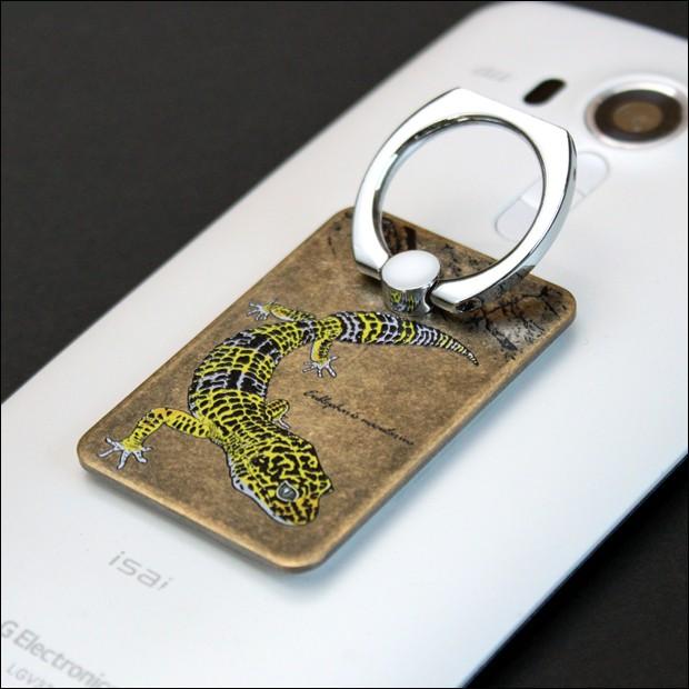 ヒョウモントカゲモドキ　真鍮　メタリング　/スマホリング/スマホスタンド/貼り直しができる/両生類爬虫類グッズ/有尾類/金属雑貨 |  | 02