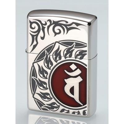 ZIPPO 梵字 バン 未(ひつじ)・申(さる)年生まれ、守護本尊：大日如来 80039　御守 魔除け 守護かっこいい銀シルバー赤レッドユーズド加工 ジッポーライター | ZIPPO | 01