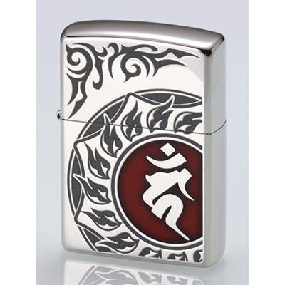 ZIPPO 梵字 カーン 酉(とり)年生まれ、守護本尊：不動明王 80041　御守 魔除け 守護かっこいい銀シルバー赤レッドユーズド加工 ジッポーライター | ZIPPO | 01