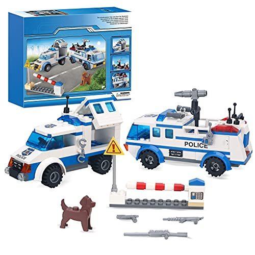 BRICKSTORY市警察ビルセット警官車警察ビルディングブロックおもちゃ4つのミニ人形警察パトロールカーと囚人輸送車警察プレイセット6 平行輸入