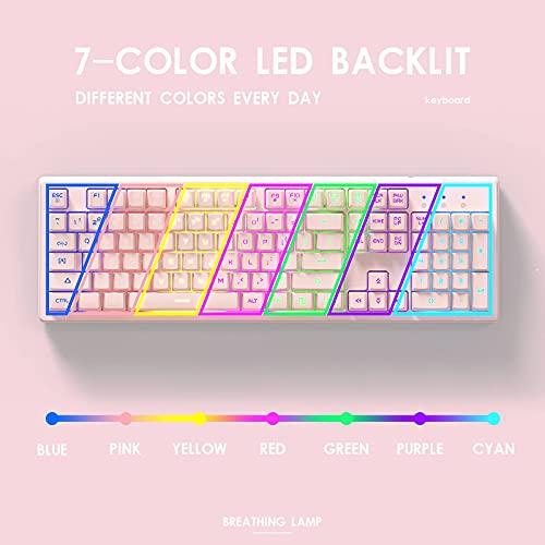 Basaltech ピンクキーボード 7色LEDバックライト付き 104キー 静音 ライトアップキーボード 19キー アンチゴースト安い 平行輸入｜metamarketh｜03