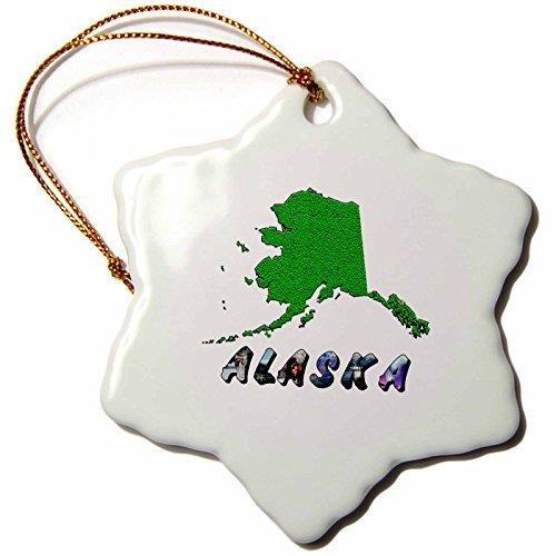 3dRose orn_47308_1 アラスカ州地図 雪の結晶 磁器オーナメント 3インチ 平行輸入