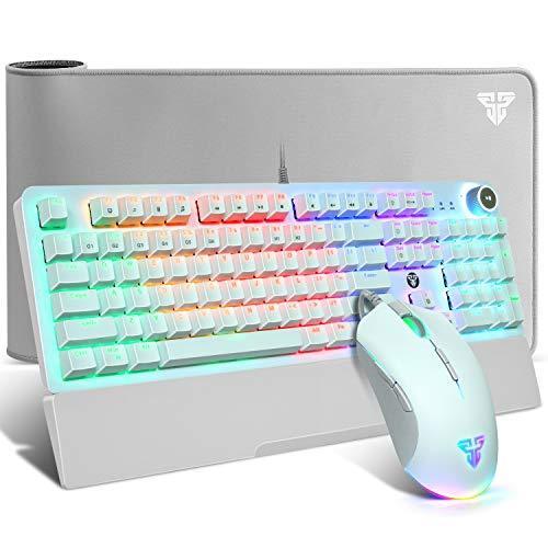 メカニカルキーボード&マウス&マウスパッドゲームキット RGB マクロ有線 104キー ブルー スイッチ リストレスト メカニカルキーボ 平行輸入