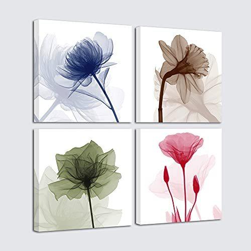 WiecoArt-キャンバスプリントレッド明滅する花モダンキャンバスウォールアート室内装飾用 24x24インチ レッド 12x12inc 平行輸入