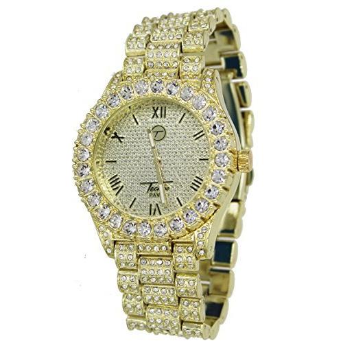 Totally Iced Out Pave ヒップホップ メンズ キラキラ光る腕時計 ゴールド 平行輸入 平行輸入