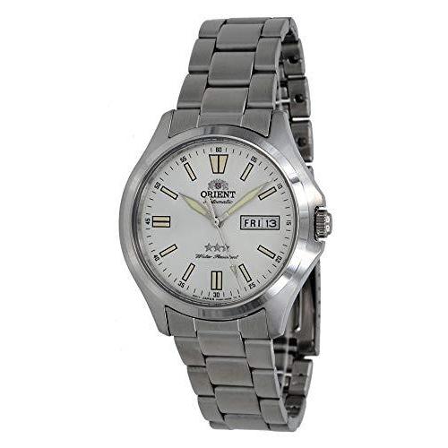Orient RA-AB0F12S メンズ ステンレススチール 3スター ホワイトダイヤル 夜光インデックス 曜日日付 自動腕時計 平行 平行輸入