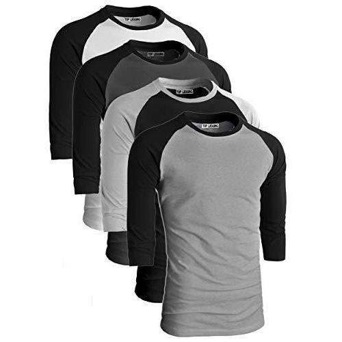 TOP LEGGING メンズ 4パック レギュラーフィット 3/4袖 ベースボールTシャツ - コットンラグランジャージー S-5XL 平行輸入