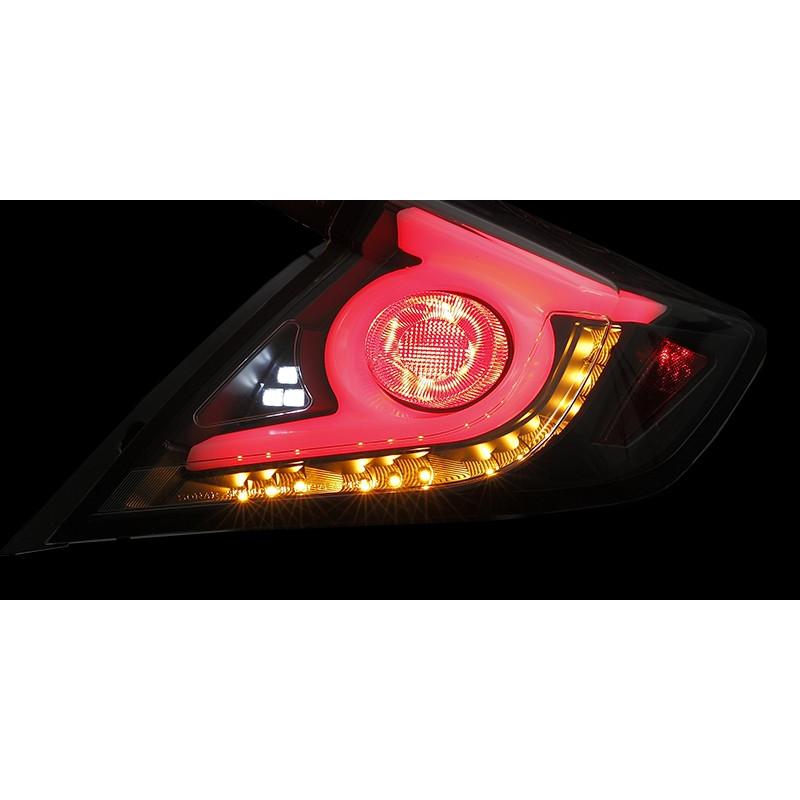 【流れるウィンカー】ホンダ シビック Civic FC1 ファイバーLEDテールランプ シーケンシャル セダン 4ドア スモーク レッドバー ブラック_1