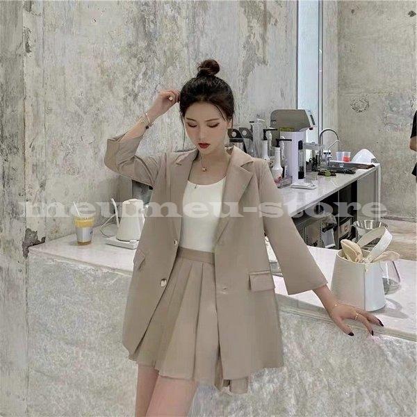 最新人気 スーツ レディース セットアップ 七分袖 ジャケット スカート プリーツ ミニスカート 無地 おしゃれ かわいい S M L Xl 目玉 送料無料 Skylanceronline Com