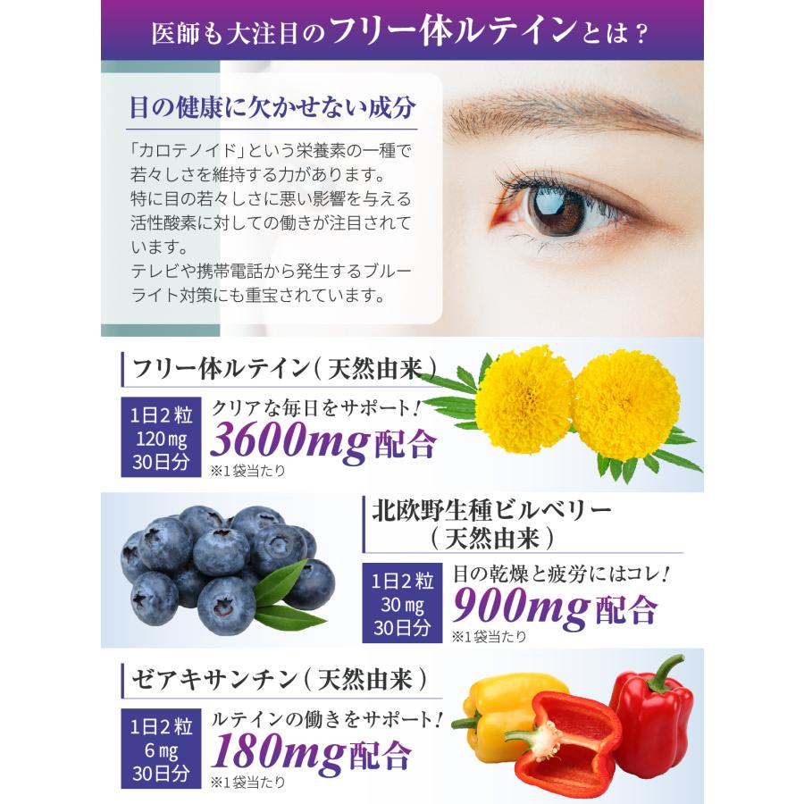 医師監修 ルテイン3600mg 高濃度 ビルベリー900mg ゼアキサンチン180mg