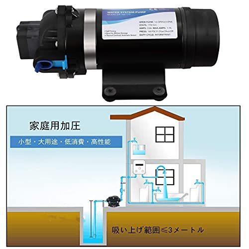 NEWTRY 高圧ポンプ 給水 排水ポンプ ダイヤフラムポンプ 電動ウォーターポンプ 最大揚程110ｍ 160PSI 最大吐出量6-7L/min 低騒 最大揚程110ｍ