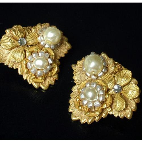 Miriam Haskell ミリアムハスケル イヤリング バロックパール ロシアンゴールドのお花畑 イヤリング ヴィンテージ商品