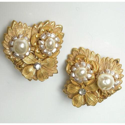 Miriam Haskell ミリアムハスケル イヤリング バロックパール ロシアンゴールドのお花畑 イヤリング ヴィンテージ商品_1