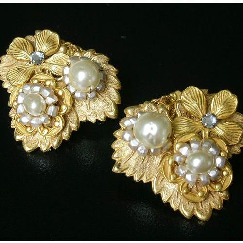 Miriam Haskell ミリアムハスケル イヤリング バロックパール ロシアンゴールドのお花畑 イヤリング ヴィンテージ商品_3