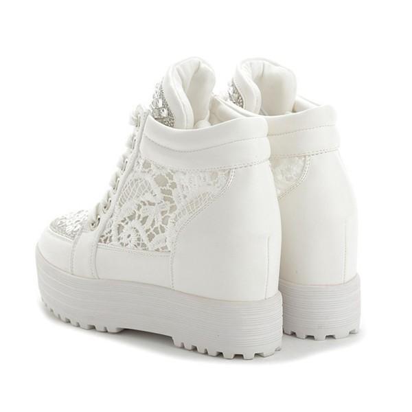 スニーカー レデイース シューズ 厚底スニーカー ハイカットスニーカー レース ホワイト インヒール 厚底 売れ筋商品